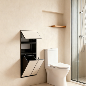 Porte-papier toilette multifonctionnel caché, moderne, en acier inoxydable, tout-en-un, brosse à toilette, poubelle, niche murale encastrée - Product Image 5