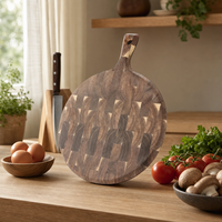 Tabla de servir redonda de madera de acacia con mosaico, bandeja de doble cara con orificio para colgar, para desayuno, pizza, pan, cocina