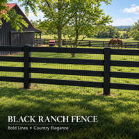 Clôture de corral pour chevaux en PVC noir à 4 rails, durable, écologique, résistante à la décomposition et facile à assembler, pour ranch, cour et enclos agricole
