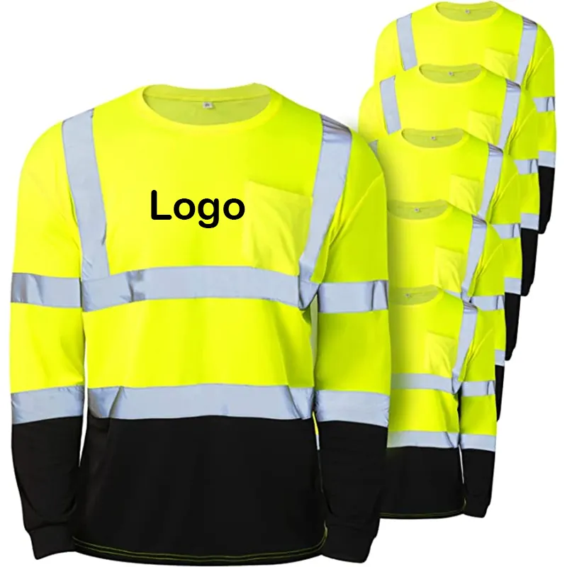 3 चिंतनशील सुरक्षा हाय विज़ शर्ट लंबी आस्तीन Wicking सुरक्षा टी शर्ट पैकेट के साथ पीला निर्माण Workwear के लिए पुरुषों