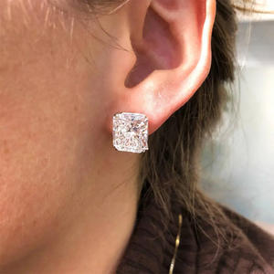 Champagne White Asscher Cut Diamond <b>Stud</b> <b>Earrings</b> For Women Classic Geometric Claw Setting <b>Fine</b> Jewelry - Product Image 4