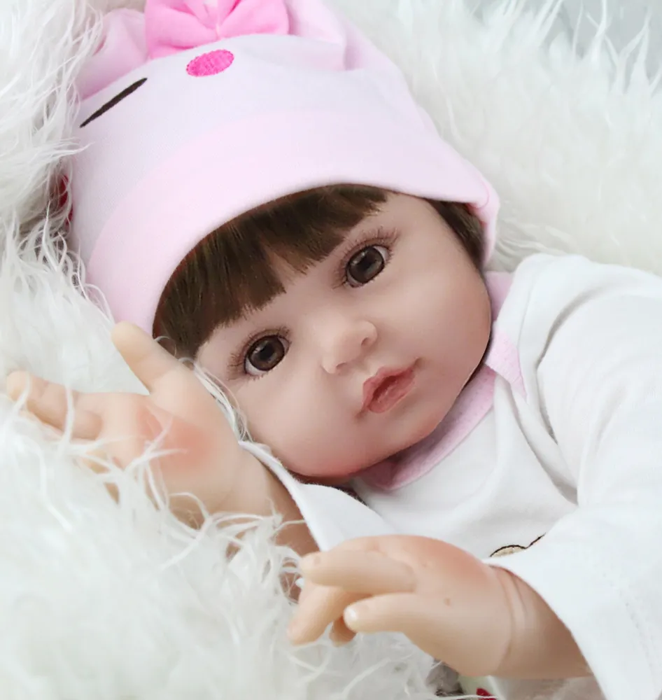 Reborn Baby Dolls Girl 22 Zoll Realistische Vinyl Baby Doll Weighed Reborn Girl Doll in Pink Outfit