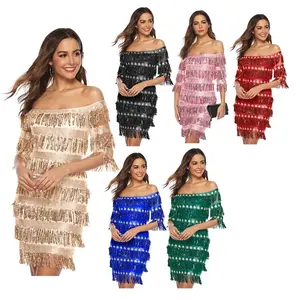 Ecowalson Women 1920s Off Shoulder Fringe Sequin Cocktail Prom Dress mit 20s Gatsby kostüm