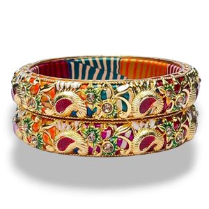 กำไลข้อมือเจ้าสาวแบบดั้งเดิม Gulbadan Meena Kundan Motif Lac Kada ประดับด้วยงานฝีมือแบบราชสถานและดีไซน์ที่สง่างามแบบชนเผ่า - Product Image 1