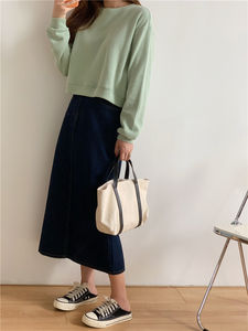 Vintage High-Waist Dunkelblauer Jeansrock für Damen, Herbst, Rückenschlitz, Mittellang, Einfarbig, Eng Anliegend, Schnelltrocknend, Gerade Geschnitten - Product Image 6