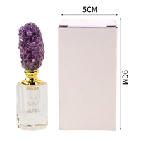 Runyangshi Mini flacon compte-gouttes pour huiles essentielles et parfums, en améthyste naturelle brute en grappe, forme sphérique, avec impression en relief - Moderne