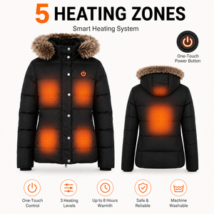 Parka Riscaldato Personalizzato per Donna con Cappuccio Rimovibile con Pelliccia, Giacca Elettrica Ricaricabile Impermeabile, Cappotto Invernale Lungo - Product Image 2
