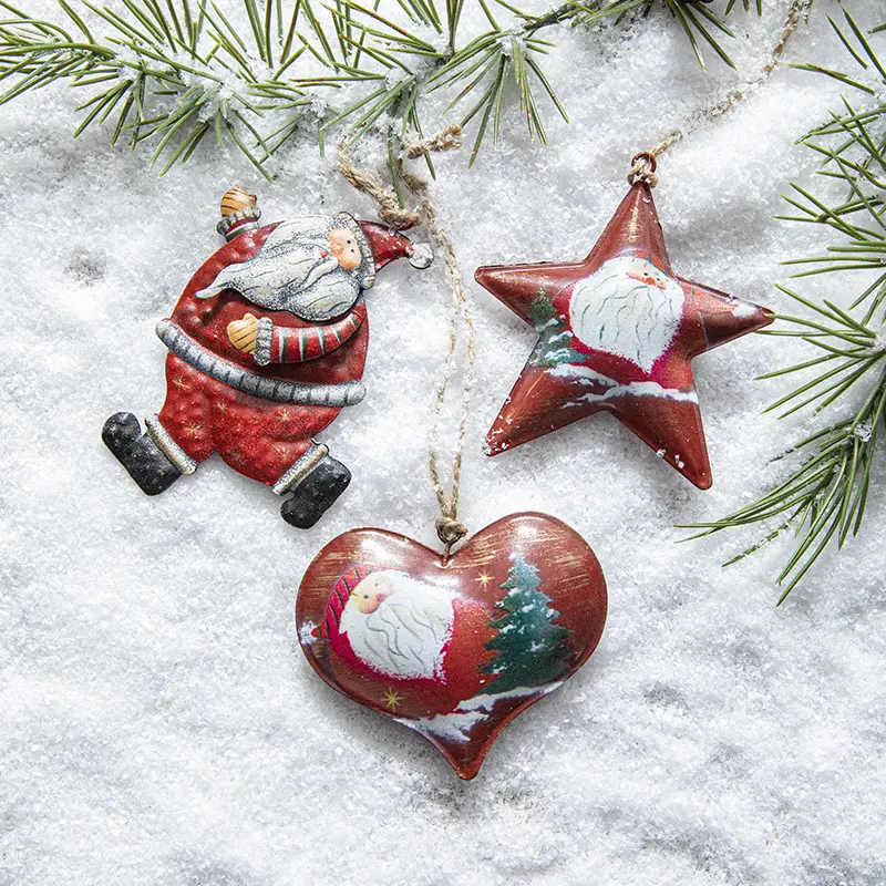 Suministros de regalos de Navidad Árbol colgante Decoración de Navidad Adornos Colgantes de Navidad en forma de corazón de hierro para decoraciones de árboles de Navidad