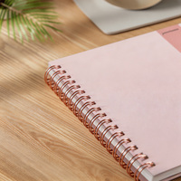 Agenda mensuel personnalisé en spirale double fil rose pastel, journal en cuir PU, agenda professionnel pour le bureau