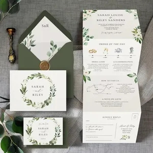 Großhandel kunden spezifische schöne Blume danke Karten mit Umschlag Hochzeits einladung