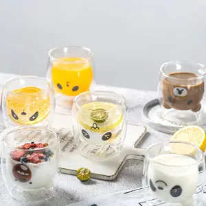 Wholesale Factory Direct Price 250ml Cute Animal Design Glass Candle Molds Cup Double Wall Glass Coffee Mugs