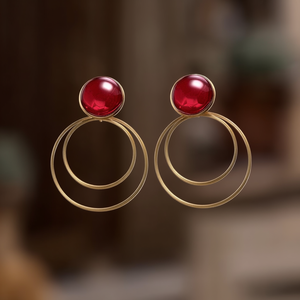 Boucles d'oreilles plaquées or en acier inoxydable 316L avec pierre rouge, double anneau, bijoux tendance - Product Image 3
