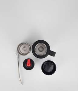 Termo de <span class=keywords><strong>Yerba</strong></span> <span class=keywords><strong>Mate</strong></span> de acero inoxidable negro ecológico de 1000ML + 160ml, mango de viaje al aire libre de estilo americano con frasco de vacío - Product Image 6