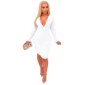 Vestido de Mujer Ajustado de <span class=keywords><strong>Manga</strong></span> Larga con Cuello en V y Cintura Nueva de Primavera de 2022 - Product Image 4