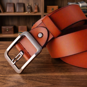 Eco Friendly 100% Original Cow Hide Men's Belts Genuine Leather Steel Buckle Square Waterproof with Logo - Product Image 1