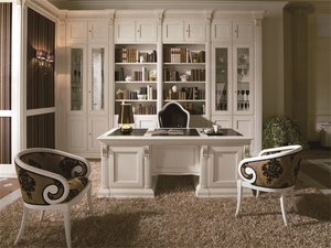 Librería Clásica Personalizada de Lujo Blanca, Librería de Madera QD-B4, Estantería de Madera Maciza para Sala de Estudio y Sala de Estar - Product Image 5