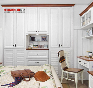 Luxury wooden tatami bed with wardrobe and study table design - Product Image 2
