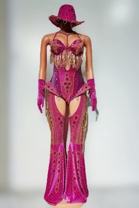 Combinaisons <span class=keywords><strong>sexy</strong></span> à franges et strass, chapeaux, tenues de cow-boy pour femmes, costumes de festival de musique, costumes de pom-pom girls, costumes de DJ, costumes de chanteuses, costumes de showgirl, costumes de performance - Product Image 5