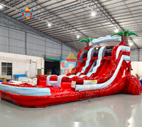 WINWAYTOYS Toboggan aquatique gonflable double piste rouge en PVC écologique, thème noix de coco tropicale, pour enfants, idéal pour les fêtes estivales en extérieur