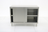Mesa de Trabajo Comercial de Acero Inoxidable Desmontable con Puertas Correderas, Banco de Almacenamiento Plegable para Restaurante