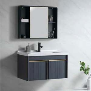 Meuble-lavabo de salle de bain avec lavabo en bois massif PVC de luxe flottant Meuble-lavabo de salle de bain américain en bois massif avec lavabo - Product Image 3