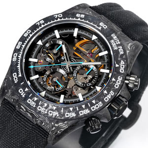 Reloj Mecánico Automático Negro de Moda, Superficie de Zafiro, Correa de Cuero y Nailon, Estilo Hip Hop para Raperos - Product Image 3