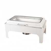 Nouveau design, chauffe-plat professionnel en acier inoxydable blanc 9L, chauffe-plat à alcool avec couvercle hydraulique pour restaurant, mariage et traiteur