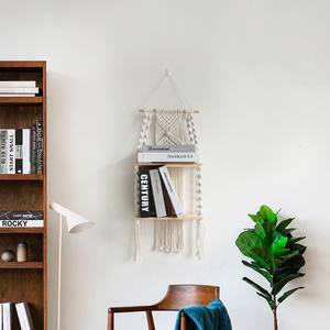 Estante de Pared <span class=keywords><strong>Colgante</strong></span> de Macramé de Dos Capas Hecho a Mano y Ecológico con <span class=keywords><strong>Cuerda</strong></span> de Algodón - Product Image 5