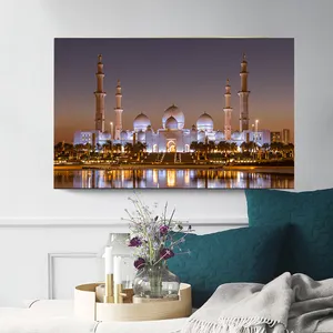 China Fabriek Groothandel Online Verkoop Licht Up Schilderij Canvas Islamitische Gebouw Kunst Schilderij Grote Wanddecoratie Met Mail Shipp