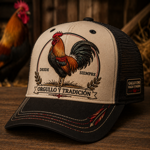<span class=keywords><strong>Cappello</strong></span> Trucker Ricamato 3D con Gallo, Stile Western, Bicolore Beige Nero, Rete, Personalizzato OEM ODM, Commercio all'ingrosso, Pesca - Product Image 1