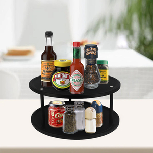Soportes de almacenamiento para tocadiscos negros, estante de almacenamiento de especias de doble nivel de Metal, organizador giratorio de condimentos <span class=keywords><strong>360</strong></span> para <span class=keywords><strong>encimera</strong></span> de <span class=keywords><strong>cocina</strong></span> - Product Image 3
