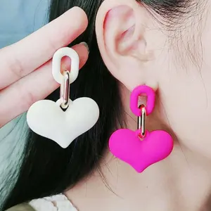 2024 New Korean Cute Acrylic Heart Earrings for Women Girls Candy Color Heart Dangle Earrings