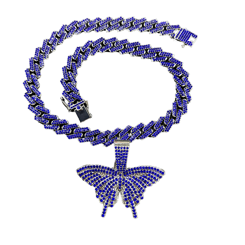 NL2024 Hip Hops Butterfly Necklace for Men Iced Out Cuban