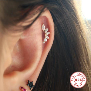 Orecchini a perno in Argento Sterling S925 con petali semplici e design a occhio di cavallo, piercing per l'osso dell'orecchio, stile personalizzato - Product Image 5
