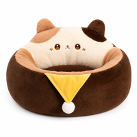 YAOYUE Calico Cat Deep Sleep Nest Plush Donut Cat Bed with Cat Face Headrest PP Cotton Filling Non-Removable Cover S/M