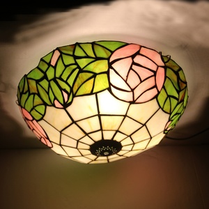 LongHuiJing 16-Inch European Retro Style Tiffany Gorgeous Flower Stained Glass Flush Mount <b>Ceiling</b> <b>Light</b> Dining Room <b>Light</b> - Product Image 1