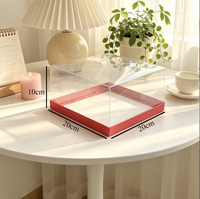 Boîte d'emballage pour dessert carrée rouge entièrement transparente de 10 pouces, jetable, durable, de qualité alimentaire, boîte cadeau pour gâteau d'anniversaire