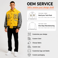 Blousons universitaires personnalisés OEM 2026 pour hommes, avec manches en cuir et patchs en chenille, style preppy, vente en gros