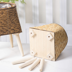 Nordic Style Imitation Rattan Flower <b>Pot</b> <b>Stand</b> Square Plastic Wood Indoor Desktop Planter For Flower Green Plant Decoration - Product Image 3