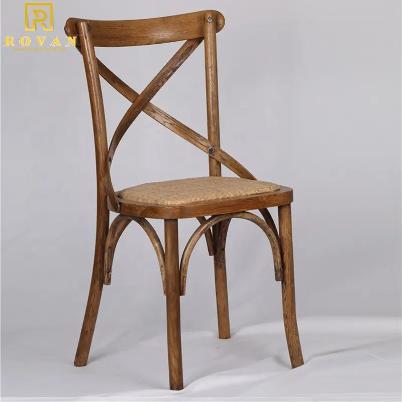 Chaise à dossier croisé en bois de bois massif, coussins de chaise, chiavari peluche en rotin, pour mariage et événement