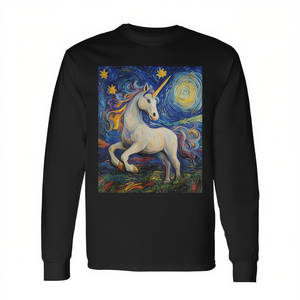 Camiseta de Manga Larga con Estampado Digital de Unicornio Estilo Noche Estrellada de Van Gogh, Cuello Redondo, Unisex para Adultos, Promocional - Product Image 2