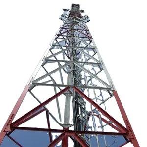 Torre de poste de comunicación de telecomunicaciones de acero galvanizado, enrejado de ángulo de celda de pie libre, triangular de 3 patas