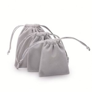 Pochette à cordon en velours de coton à poils courts avec logo personnalisé pour bijoux, emballage cadeau, pochette à cordon en velours écologique - Product Image 6
