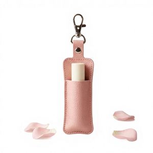 Lychee Leather Keychain Lipstick Holder Sleeve Portable Custom Logo Lip Balm Container Storage <b>Bag</b> for Lipstick Hanging on <b>Bag</b> - Product Image 4
