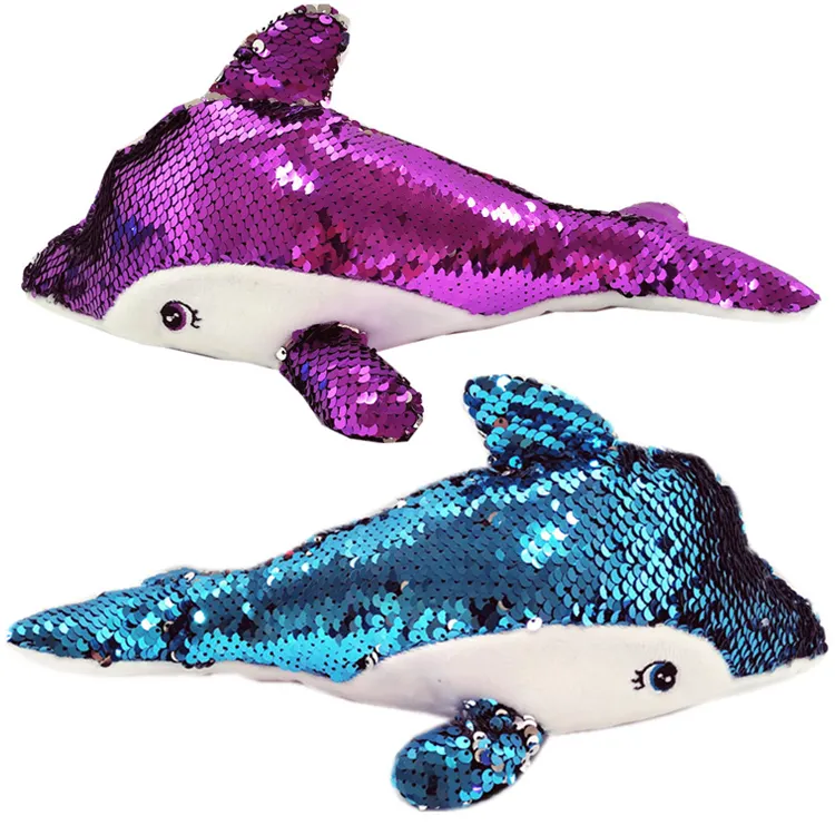 Wholesale 30 cm Cute Shiny Sequined Dolphin Toys for Children Gifts Plush Sea Animal Whale with Sparkle Sequin