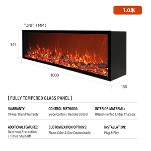 Cheminée électrique encastrée en verre trempé, flamme <span class=keywords><strong>de</strong></span> bois véritable, luminosité réglable, tailles 39" 47" 59" 71" 79", <span class=keywords><strong>chauffage</strong></span> 1500W pour salon/hôtel - Product Image 6