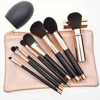 Ensemble de pinceaux de maquillage professionnels 8 pièces, manche en bois et aluminium doré, logo personnalisé, ensemble de pinceaux de maquillage en métal de luxe