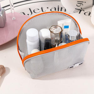 Bebelove Trousse de toilette en maille ronde portable pour voyage, sac de rangement pour maquillage, orange, gris, bleu, noir, rose, rouge, violet - Product Image 3
