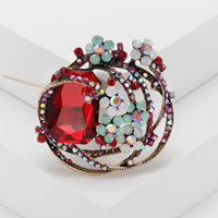 Bros Pin Batu Rhinestone Vintage Model Cincin Terpuntir, Aksen Batu Persegi Gaya Barok, Hiasan Bunga, Unisex, untuk Pesta Pernikahan, Bros Kerah, Ornamen Gaun