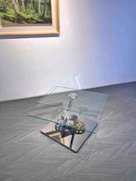 Table basse extensible convertible mécanique en acier inoxydable moderne 2024 avec plateau en verre trempé transparent